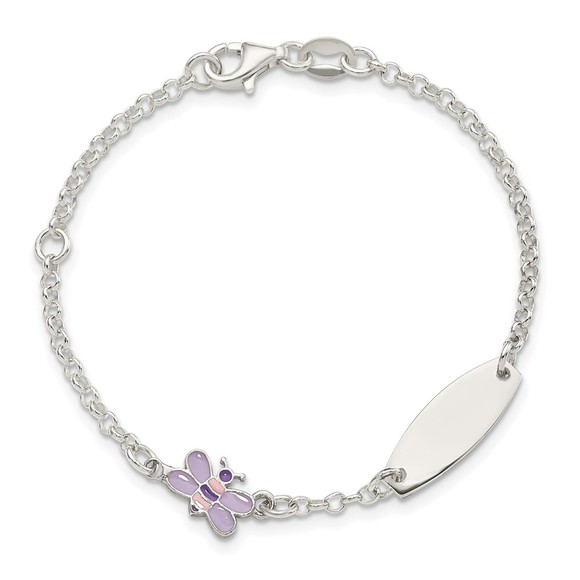925 Sterling Silver Childrens Enameled Butterfly 5in Plus 1IN EXT ID Bracelet - Picture 3 of 4
